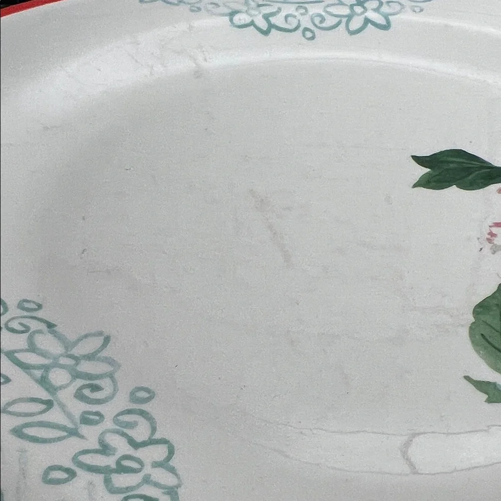 Set of 3 Pioneer Woman Floral Red-Trim Ceramic Dinner Plates - good condition